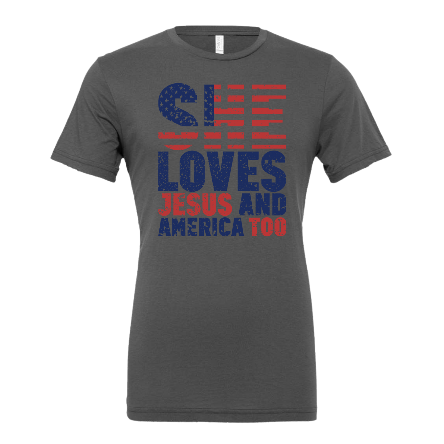 She Loves Jesus and America Too Unisex Tee (Oversized Print)