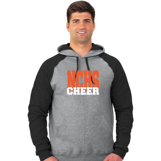 NCHS Cheer Print on NuBlend Unisex Color-Block Raglan Hooded Sweatshirt