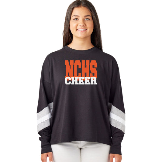 NCHS Cheer Ladies Boxy Varsity Long Sleeve Tee (Screenprint)