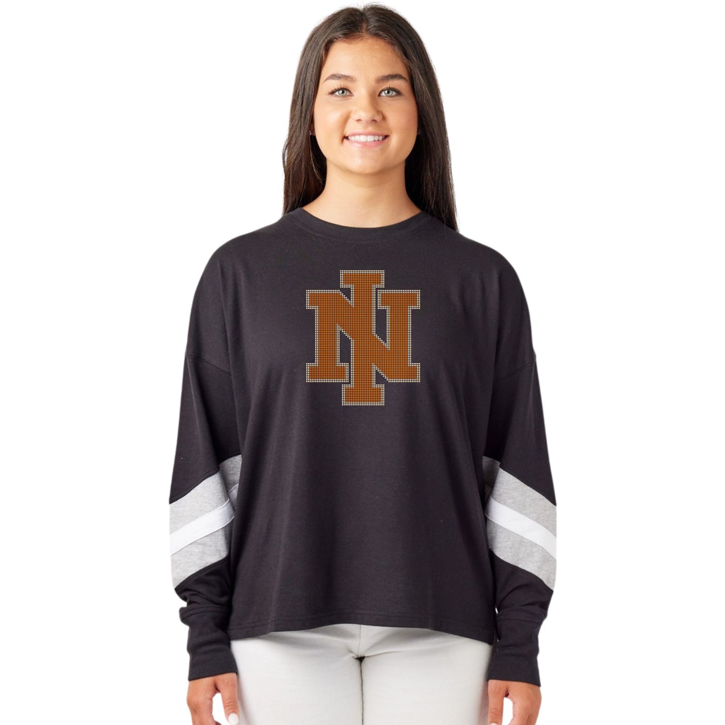 NCHS Cheer Ladies Boxy Varsity Long Sleeve Tee