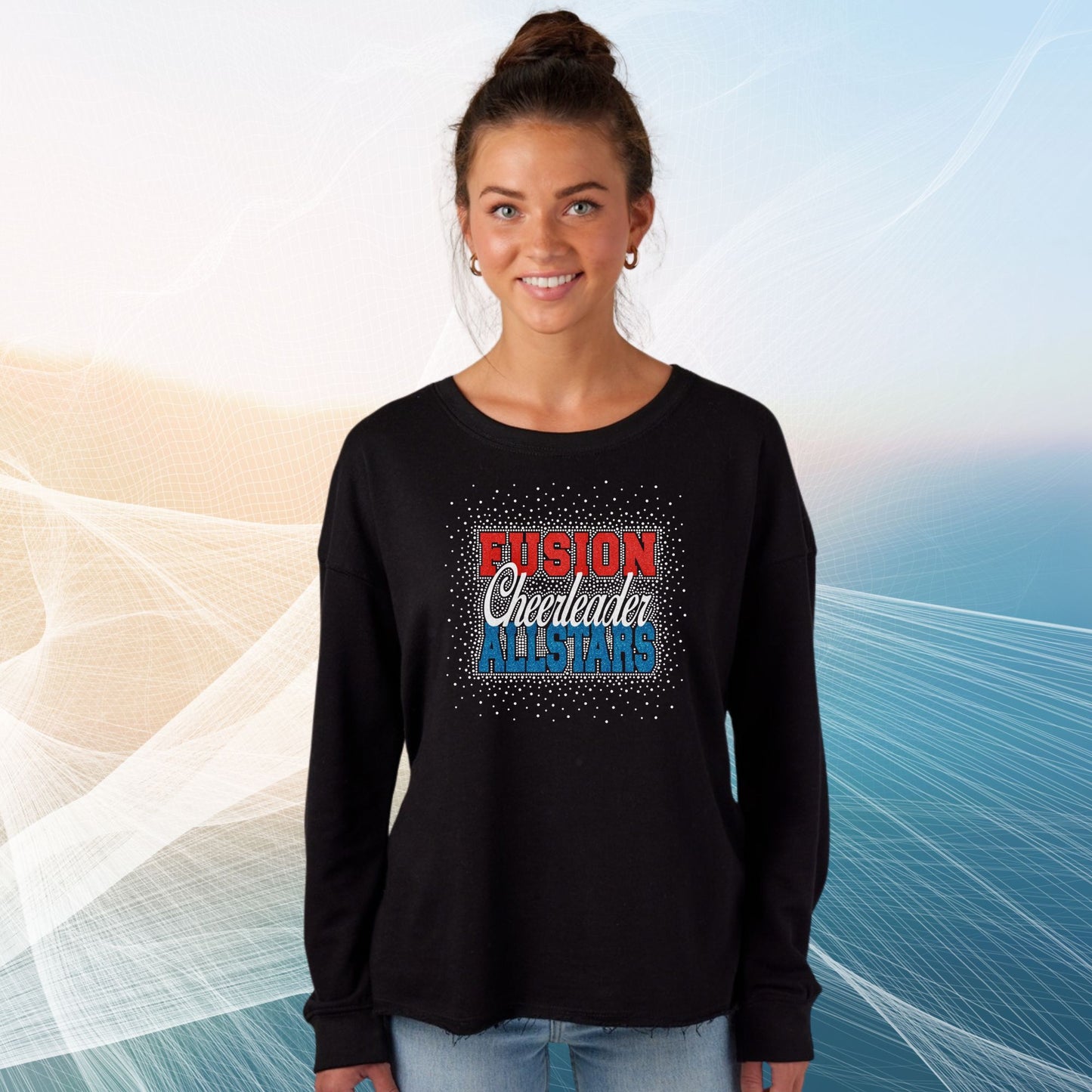 Ladies Drop Shoulder Beach Fleece Crew with Glitter Vinyl & Bling