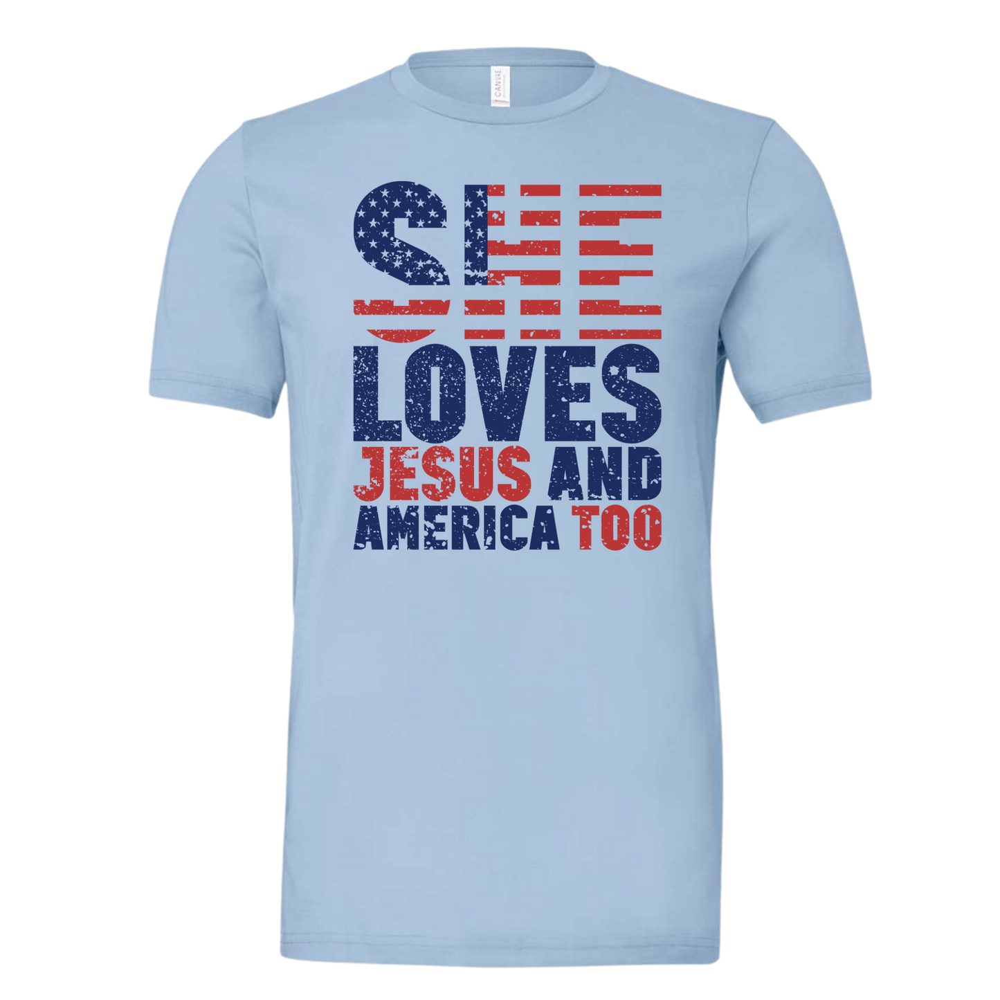 She Loves Jesus and America Too Unisex Tee (Oversized Print)