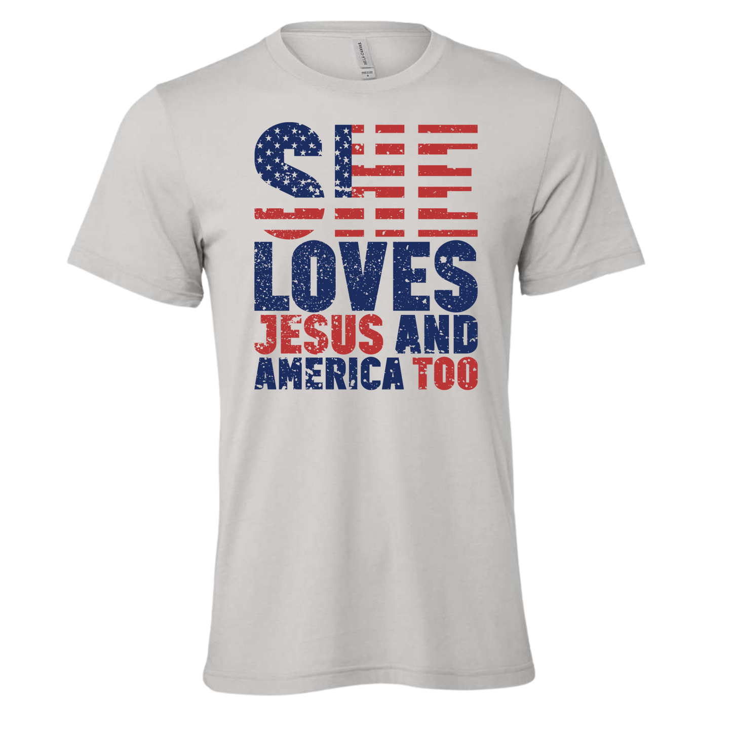 She Loves Jesus and America Too Unisex Tee (Oversized Print)
